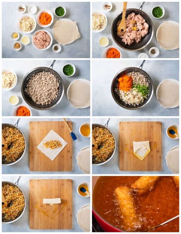 steps to make chicken egg roll
