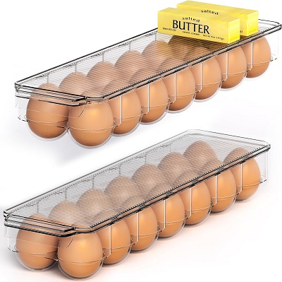Egg Storage Container for Refrigerator, Vtopmart 2 PACK Egg Holder,  Stackable Tray Holds 14 Eggs